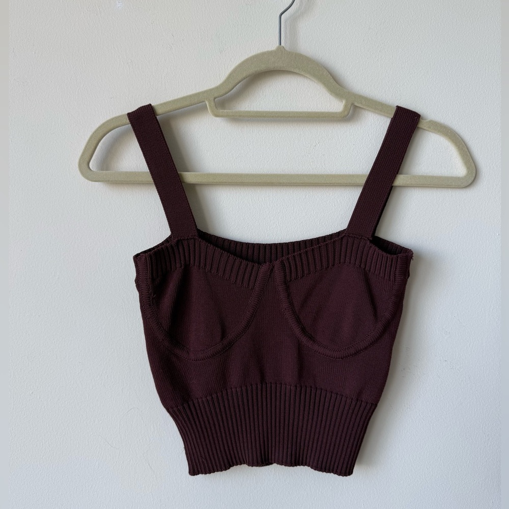 Zara Ribbed Bustier Crop Top in Rich Brown